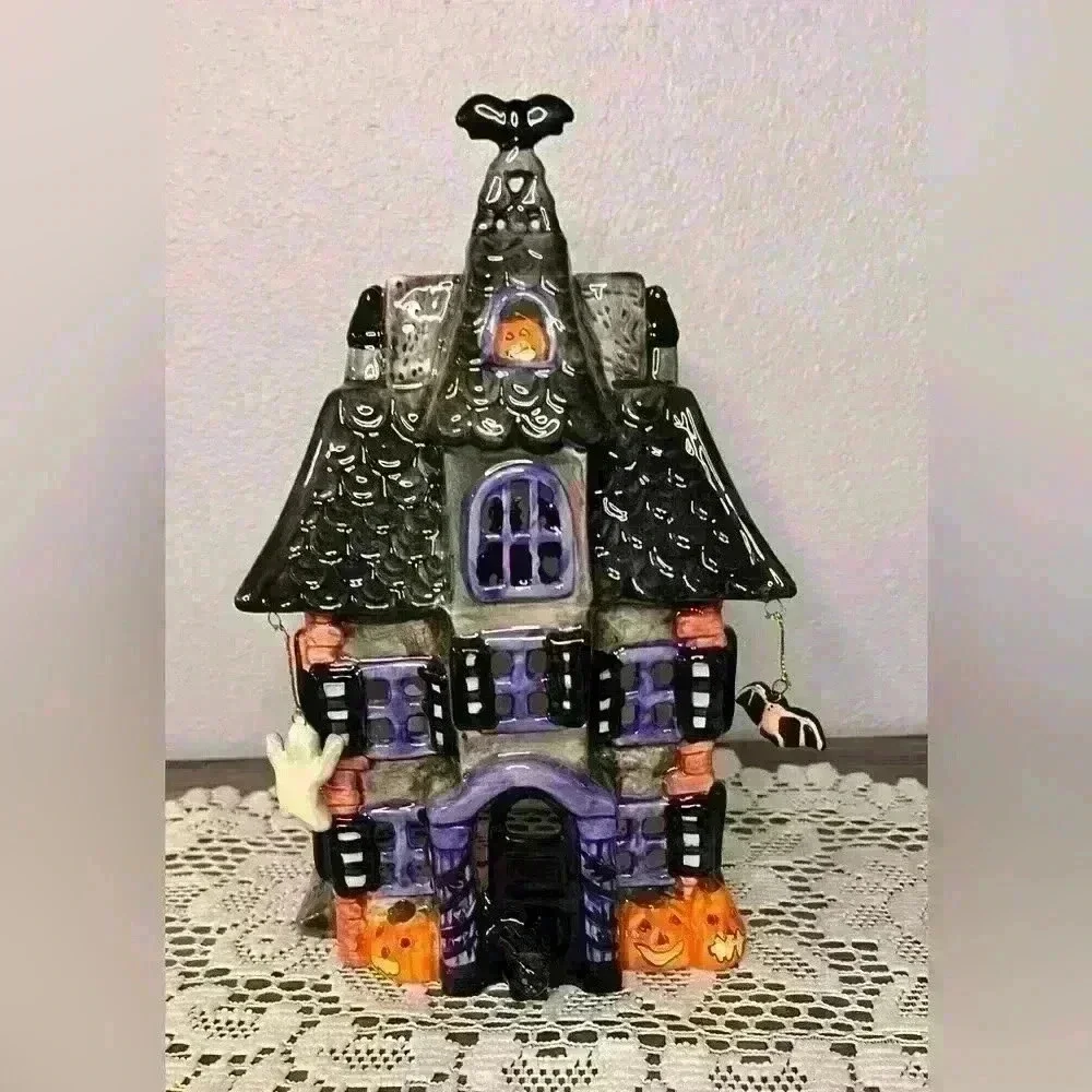 Vintage‎ JC PENNEY Haunted House Ceramic Ghosts Owl Bats Pumpkins Luminary Light
